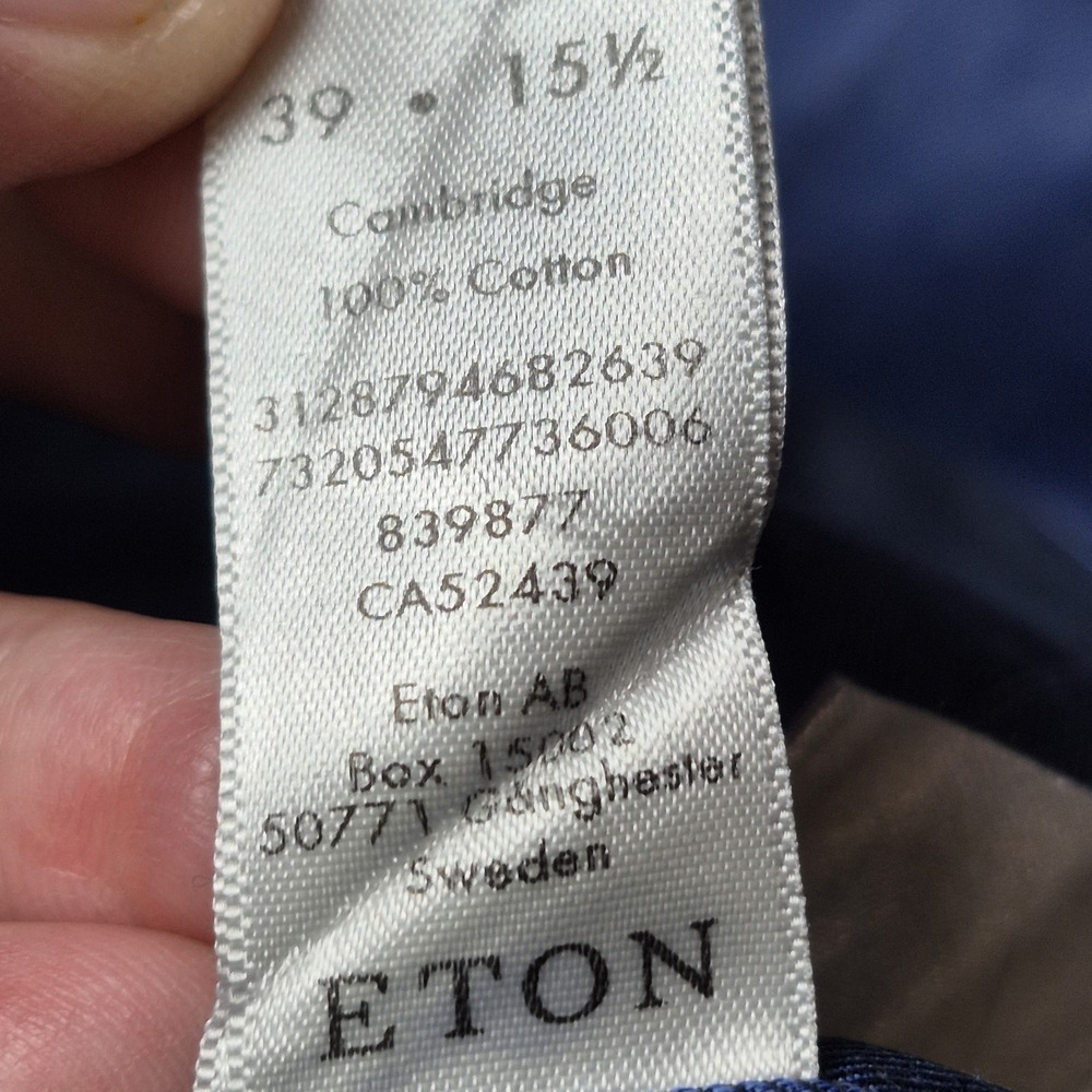 Eton Cambridge Contemporary Men's M 15.5 Blue Textured 100% Cotton Dress Shirt - Picture 7 of 8